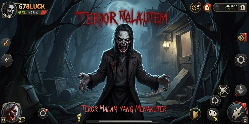 Screenshot gameplay 678LUCK menampilkan suasana menyeramkan dan mencekam.