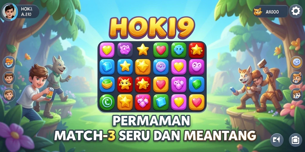 Tampilan gameplay HOKI9 dengan kombinasi item Match-3 yang seru.