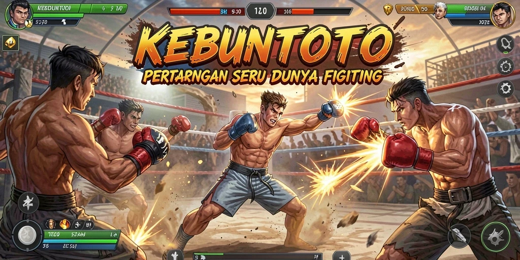 Screenshot gameplay KEBUNTOTO menampilkan pertarungan mendebarkan antara dua karakter.