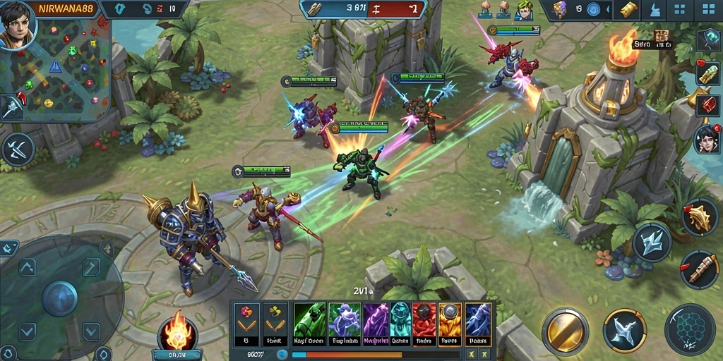 Tangkapan layar gameplay <strong>NIRWANA88</strong> yang menunjukkan pertempuran intens dan strategi yang dimainkan.